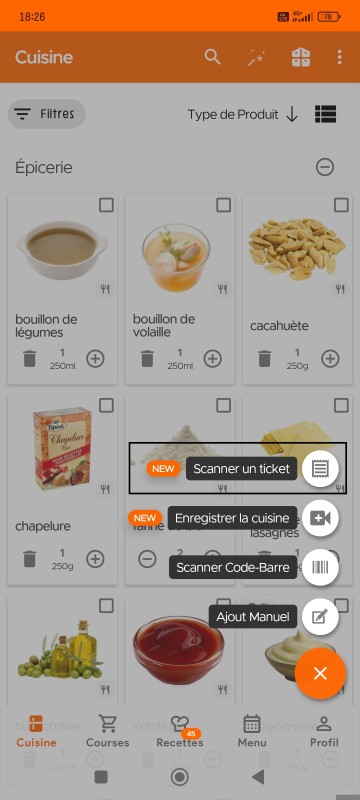 Scan Receipt option in Kitchen page